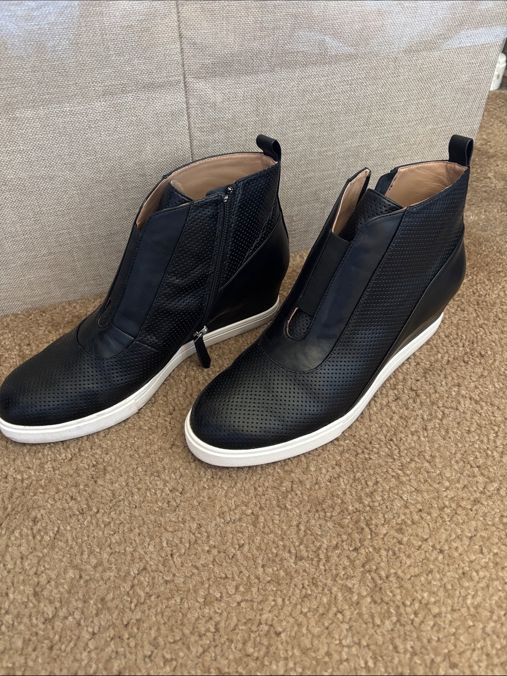 Paolo Black Perforated Wedge Sneaker Boot with White Sole